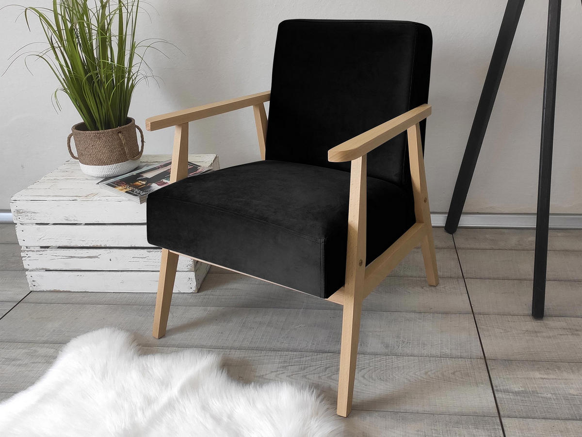 SESSEL Retro - Schwarz/Naturfarben, Holz/Textil (59/76/67cm) - MIRJAN24