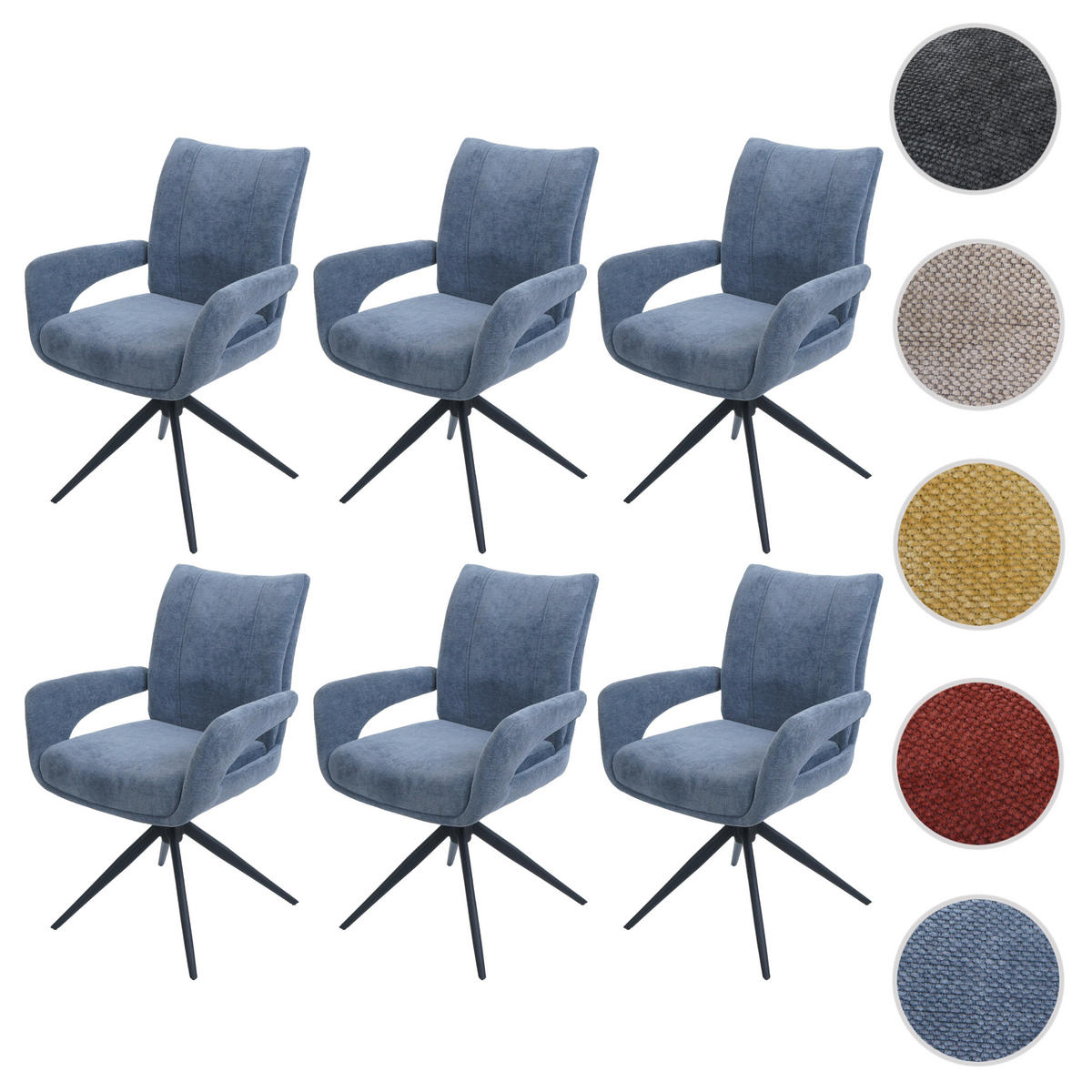 JEDÁLENSKÁ stolička Šedá, modrá, sada 6 ks - modrá/sivá, textil (60/90/60cm) - MCW