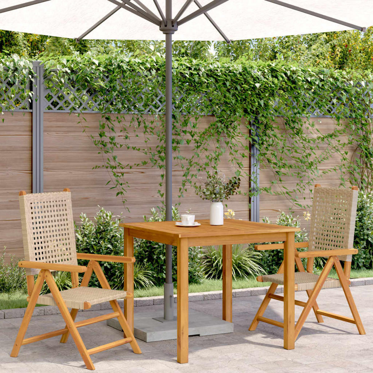 GARTENSTÜHLE 2er Set Beige Massivholz Akazie Und Poly Rattan - Beige, Holz (57/109/70cm) - vidaXL