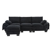 3-SITZER SOFA Cord Schwarz mit Hocker, USB-C und Seitentaschen - Schwarz, Holzwerkstoff/Kunststoff (260/132cm) - WISHDOR