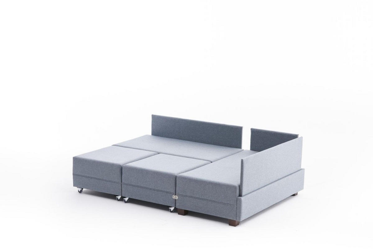 ECKSOFA mit rollbarer Schlaffunktion - Blau/Walnussfarben, Holz/Textil (210/280cm) - myHomelando
