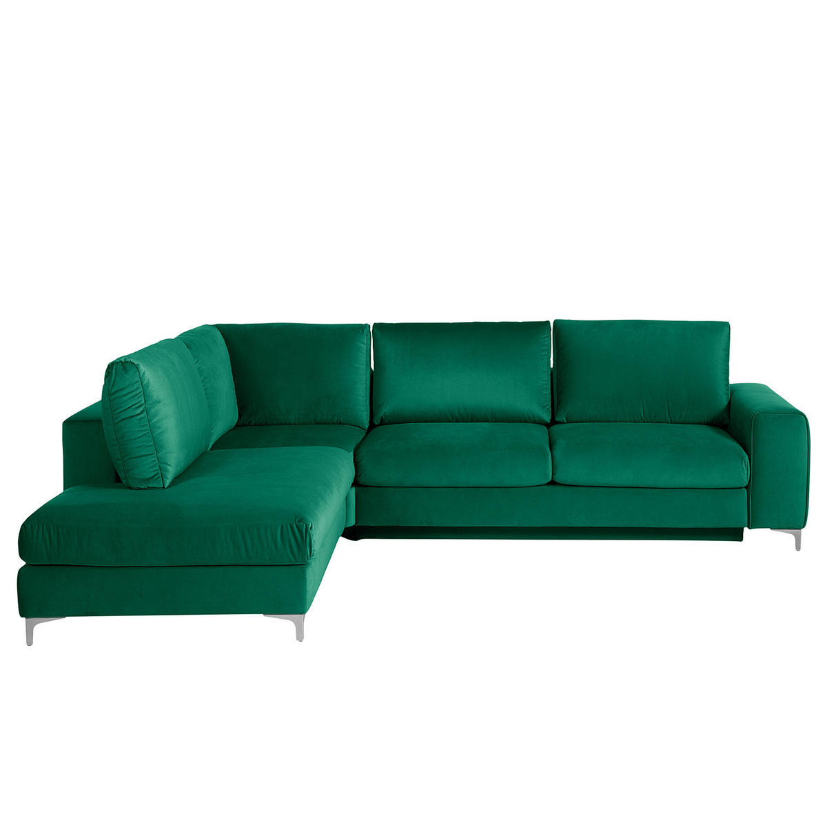 ECKSOFA mit Ottomane - Chromfarben/Olivgrün, Textil/Metall (302/1cm) - home24