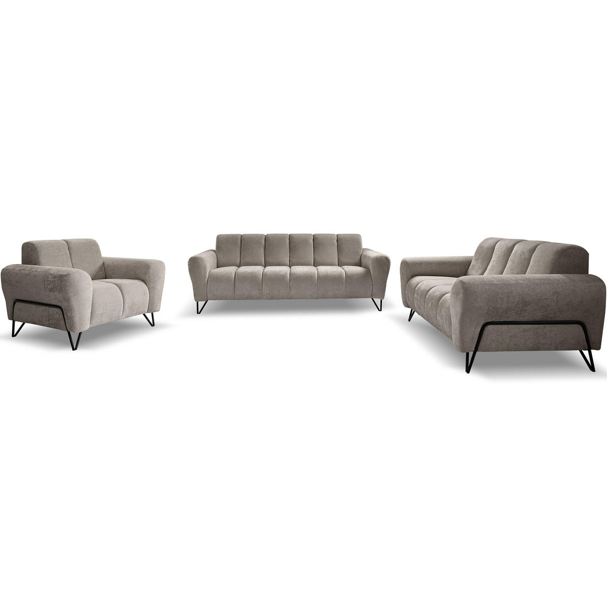 SITZGARNITUR Volare Sofas+Sessel, ohne Schlaffunktion, Hellbraun - Hellbraun, Textil/Metall (220/83/98cm) - Beautysofa
