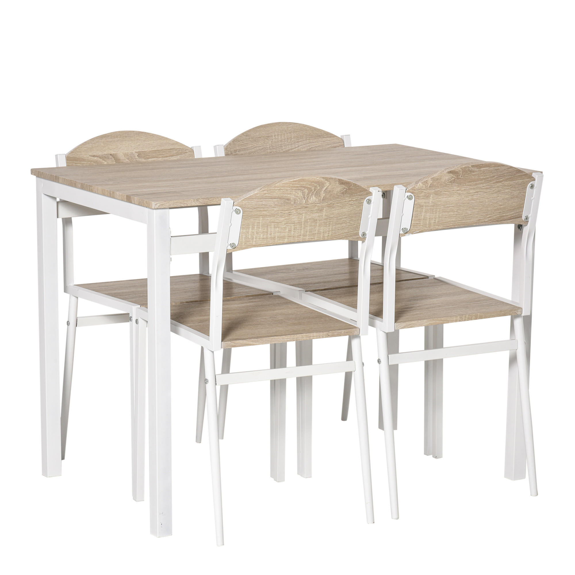 ESSGRUPPE 5-teilig Esstisch Set mit Holzmaserung MDF und Metall in Grau und Weiß, 1 Tisch und 4 Stühle für modernes Esszimmer - Hellgrau, Holzwerkstoff (100/76.5/63cm)