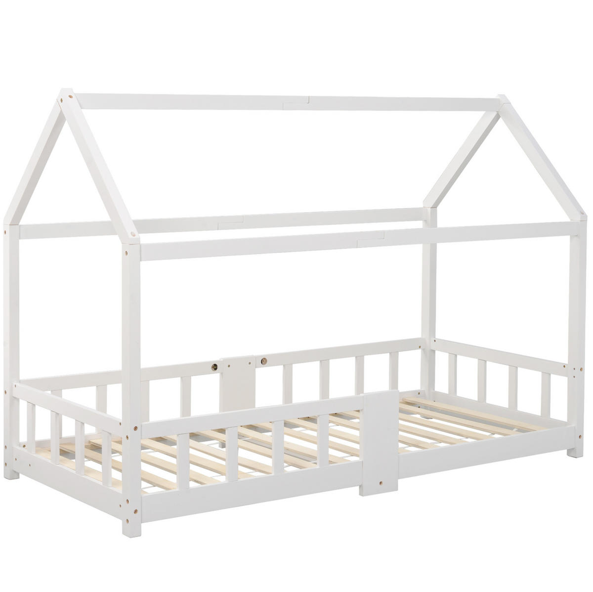 HAUSBETT 90/200 cm Weiß aus Kiefernholz mit Tafel und Rausfallschutz - Weiß, Holz (90/200cm) - OKMYHOME