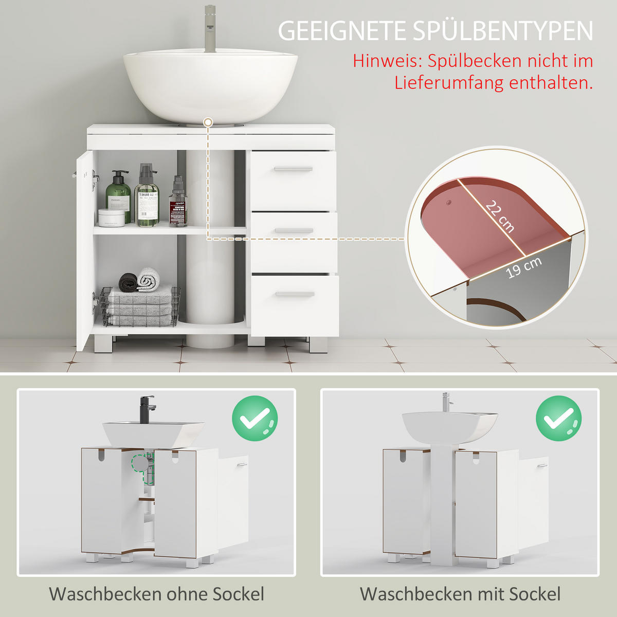 BADEZIMMERSCHRANK Weiß 30.0/70.0/64.0 cm - Weiß, Holzwerkstoff (70/64/30cm)