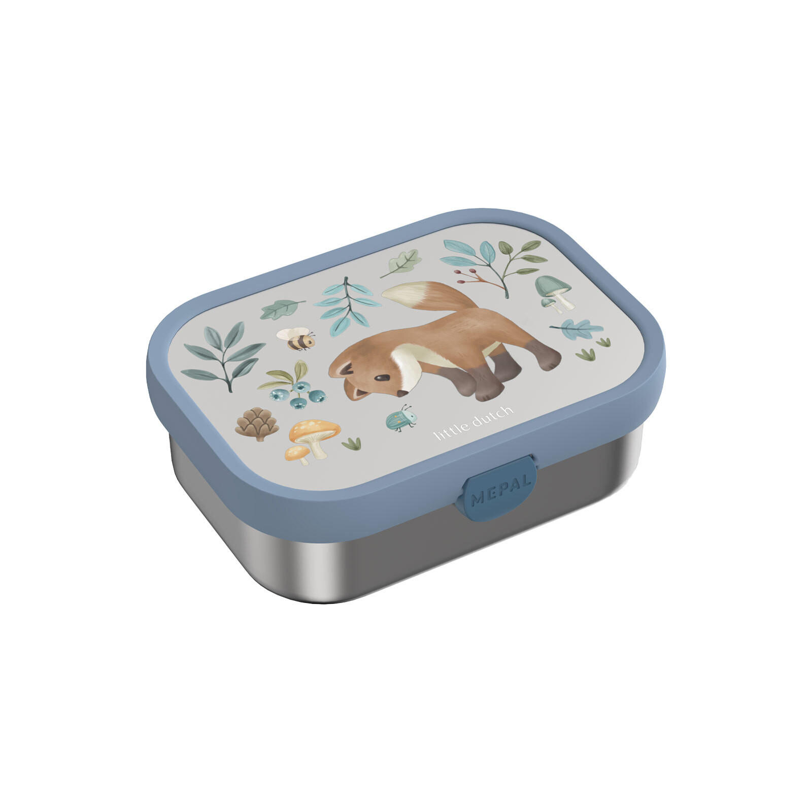 EDELSTAHL-BROTDOSE MIT GABEL Campus Forest Friends 18 x 13 cm - Blau/Multicolor, Kunststoff/Metall (13.2/6.1/17.8cm) - Mepal