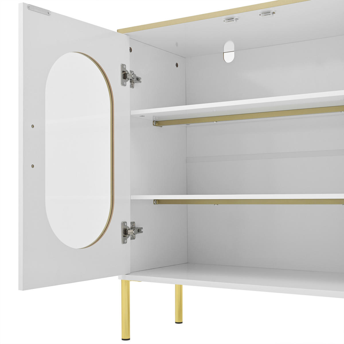 SIDEBOARD 2 Schubladen 2 Glastüren Weiß Goldakzente Stauraum - Weiß, Holzwerkstoff (38/90/140cm) - FLIEKS