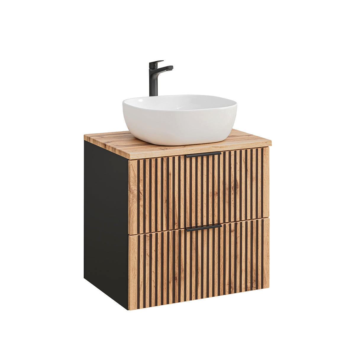 BADMÖBEL 60.6cm Gaia 2er-Set Holz in Eichenoptik und Schwarz - Schwarz, Holzwerkstoff (60.6/59/46cm) - Petits-meubles