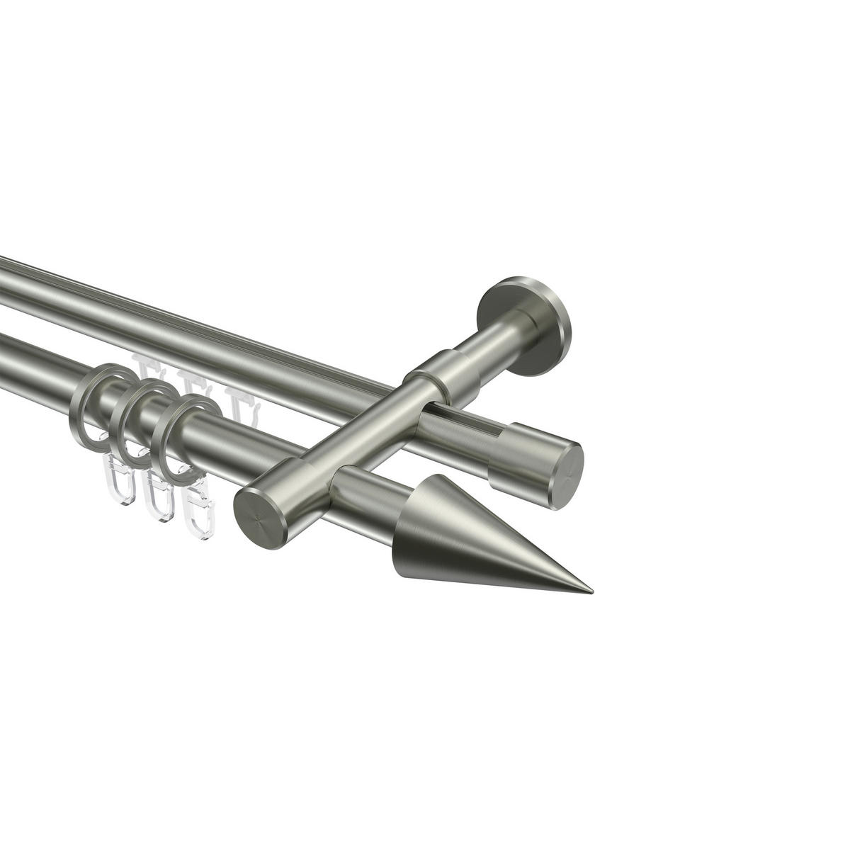 RUNDROHR-INNENLAUF-GARDINENSTANGEN-SET Prestige Savio 160 cm, 2-läufig, 20 mm Ø Edelstahl-Optik - Edelstahlfarben, Metall (160cm) - INTERDECO