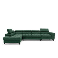 ECKSOFA PUDDING MAXI L Links mit Schlaffunktion 125x195 Velours Grün - Schwarz/Grün, Holz/Textil (203/350cm) - Muffo