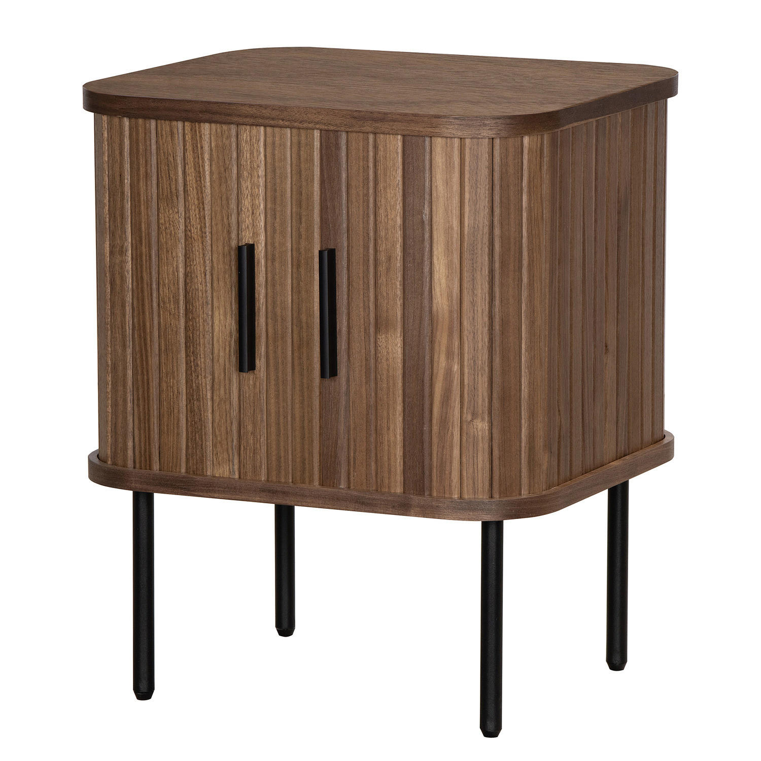 NACHTKOMMODE - MDF / Metall - Eiche - Walnussfarben/Schwarz, Holzwerkstoff/Metall (45/55/40cm) - home24