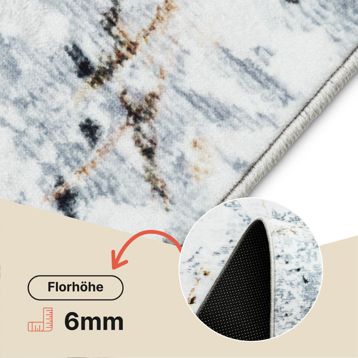 TEPPICH VENEZIA Grau Marmor 160/230 cm - Grau, Textil (160/230cm) - Tapiso