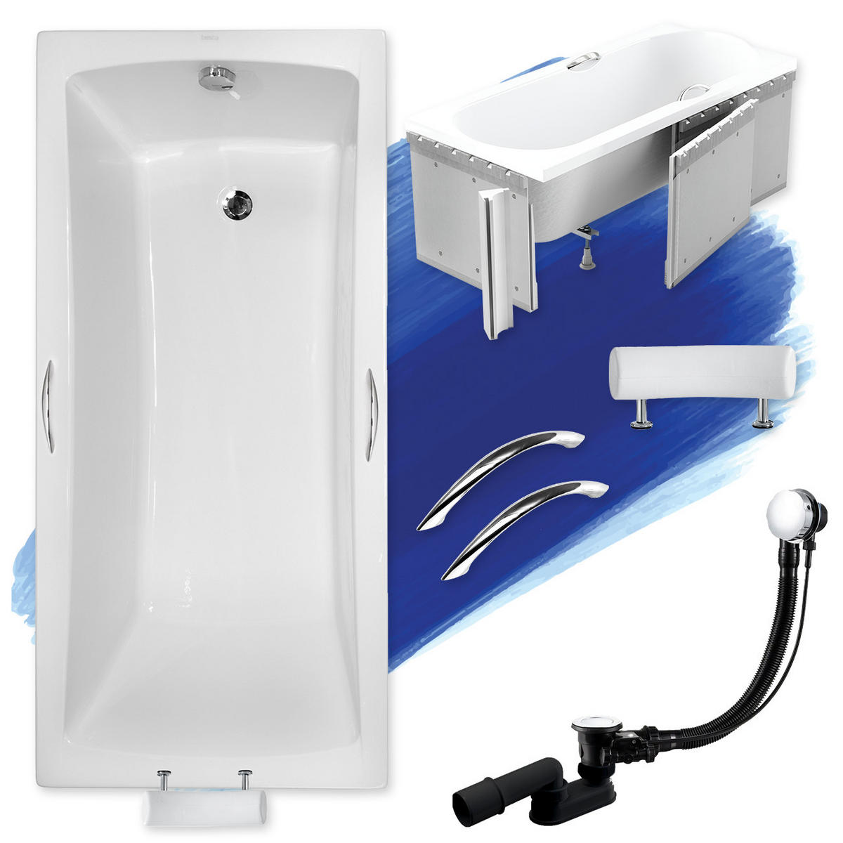 BADEWANNE Rechteck OPTIMA PREMIUM 170/70 mit Styro Ablauf Füße - Weiß, Kunststoff (70/58.5/170cm) - bad land