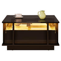 COUCHTISCH aus Spanplatte 70x70x35 cm Schwarz mit 2 Schubladen, LED-Beleuchtung und Acryl-Trennwänden - Schwarz, Holzwerkstoff (70/70/35cm) - IVMEU