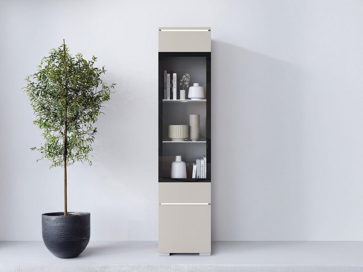 HÄNGEVITRINE Vera 002 mit LED Beleuchtung - Kaschmir/Alufarben, Holzwerkstoff/Kunststoff (30/130/33cm) - MIRJAN24