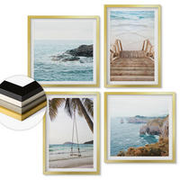 WANDBILDER 4er Set - 50x50 cm & 40x60 cm Goldrahmen - Treppe, Strand, Meerblick, Schaukel - Goldfarben, Kunststoff (50/50cm) - ArtPrintCave
