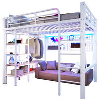 HOCHBETT 140/200 cm Weiß mit LED und Kleiderstange ohne Matratze - Weiß, Metall (140/200cm) - MIVRAY