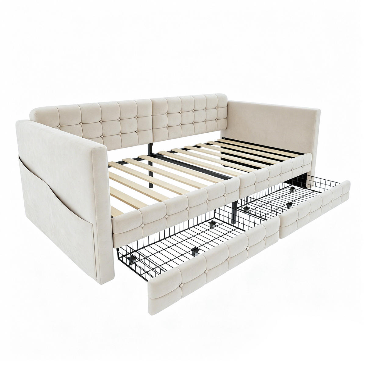 POLSTERBETT 90/190 cm DE-32664 2 Schubladen Beige - Beige, Metall (90/190cm) - ComfortXL