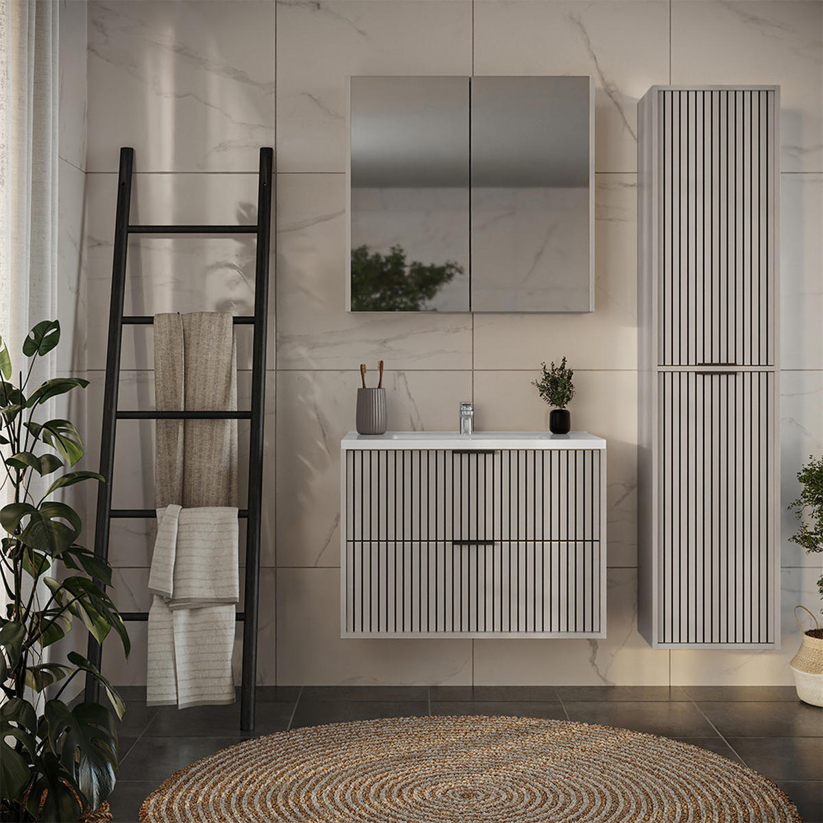 BADMÖBEL-SET Ruford Cashmere 4 Teile - Kaschmir, Holzwerkstoff (80/57/45cm) - Vicco