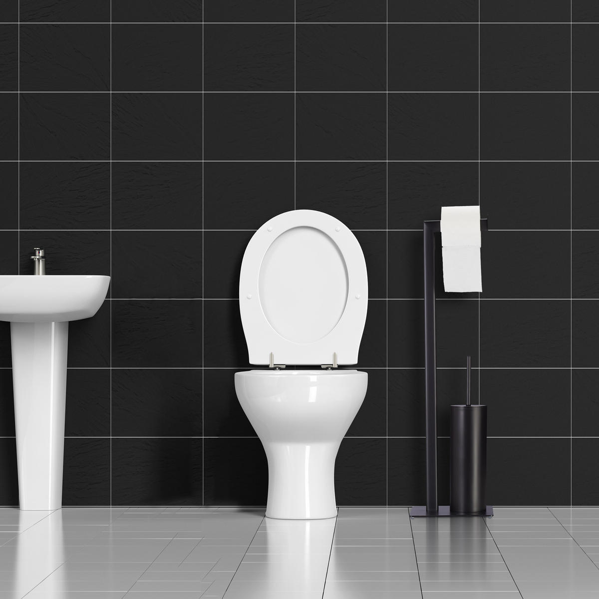 WC Garnitur - Schwarz, Metall (20/72.5/20cm) - Relaxdays