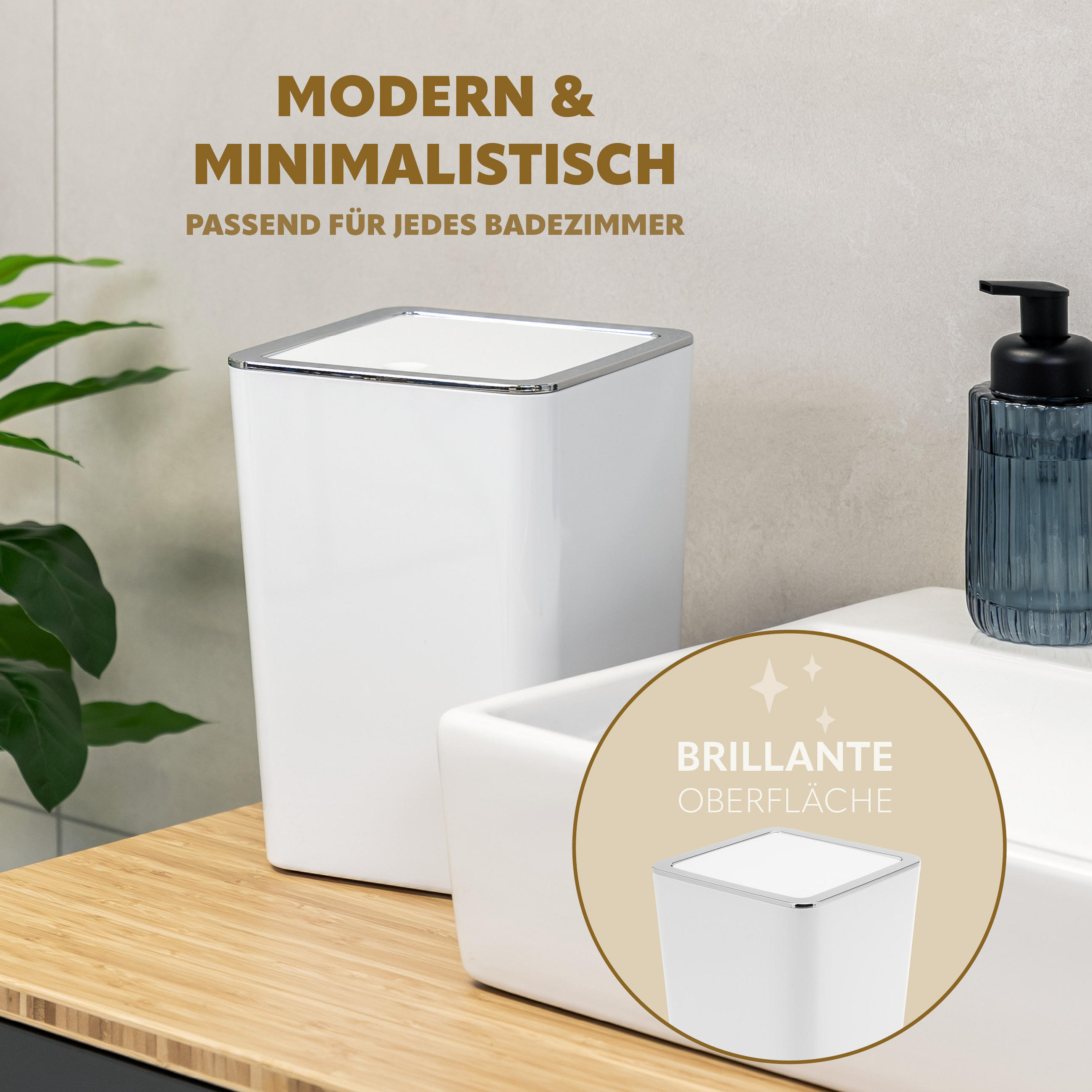 KOSMETIKEIMER SAVONA 6 Liter, weiß, Kunststoff - Weiß, Kunststoff (18/24.5/18cm) - bremermann