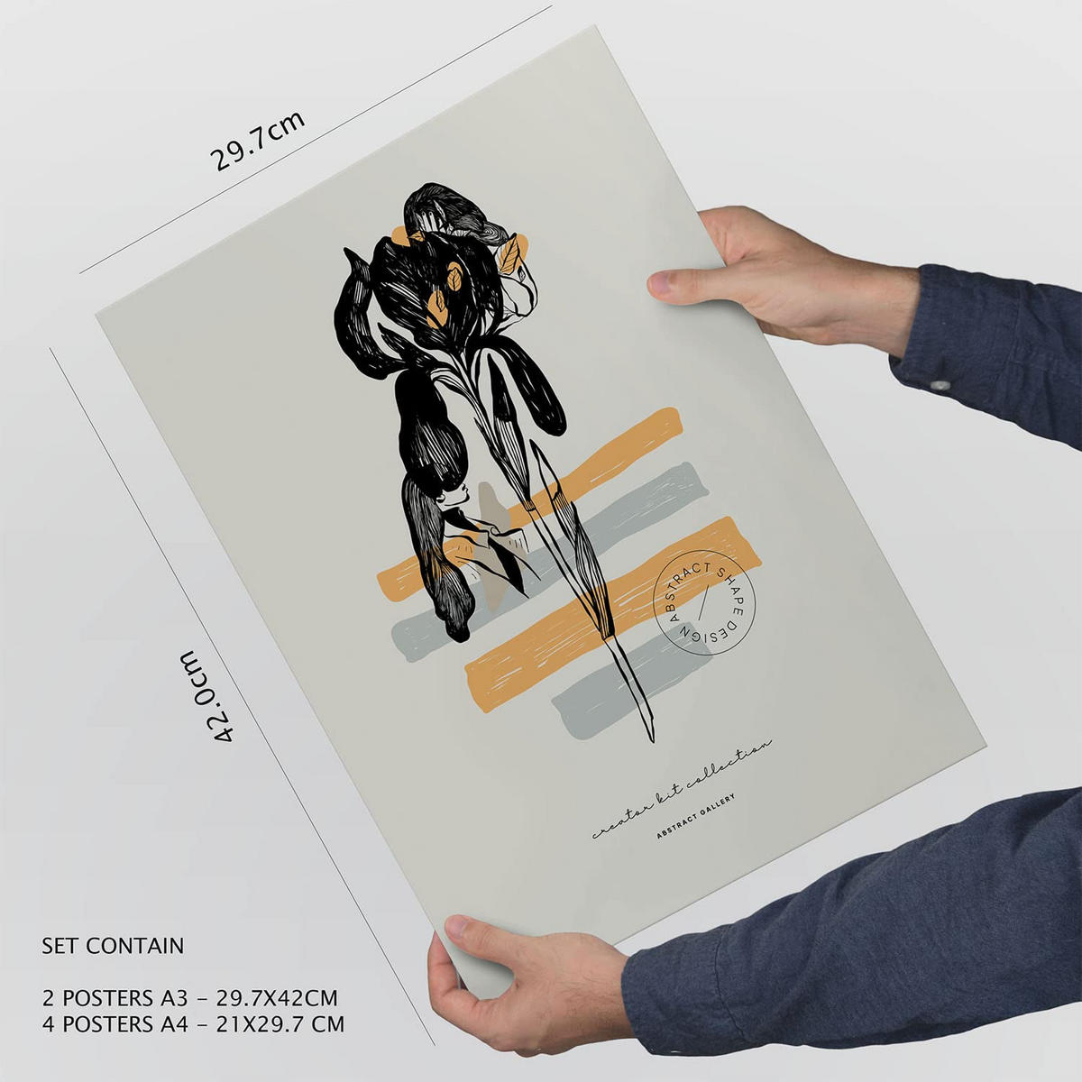POSTER Set Mit 6 Schwarze Tintenblumen Größe A3 & A4 Schwarzer Rahmen - Schwarz, Papier (29.7/1cm) - Nacnic