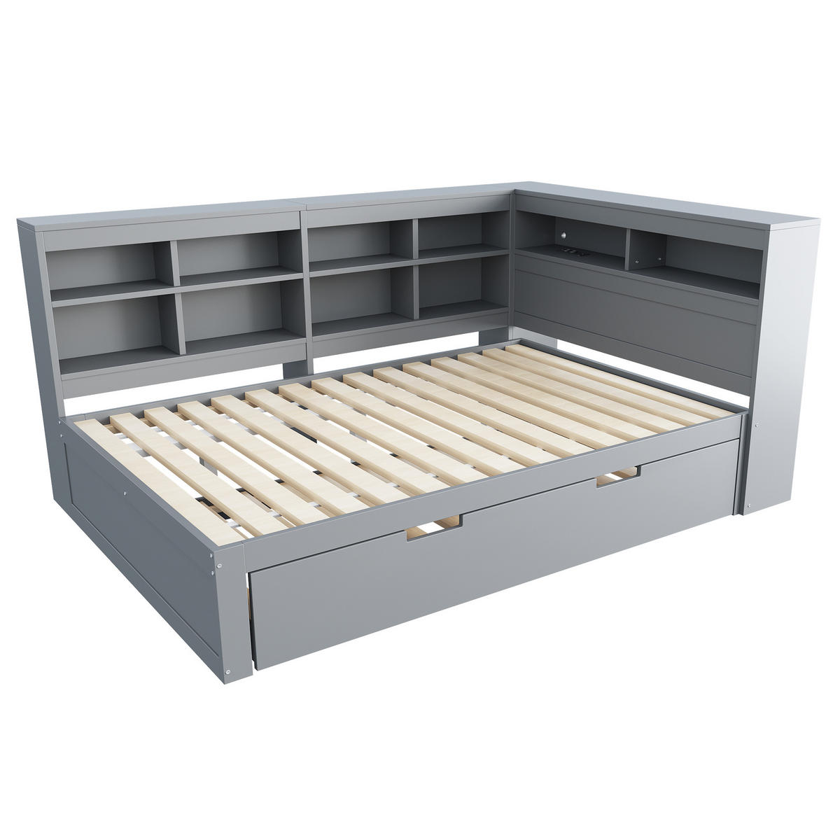 SCHLAFSOFA 140x200 Ausziehbar USB Ablage Massivholz Grau - Grau, Holzwerkstoff - FLIEKS