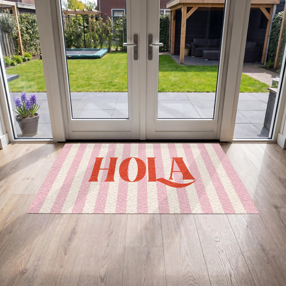ROHOŽKA Hola - Citát - Pruhy - Pastelová - Ružová - Červená - Biela 150x90 cm - ružová, plast (150/90cm) - MuchoWow