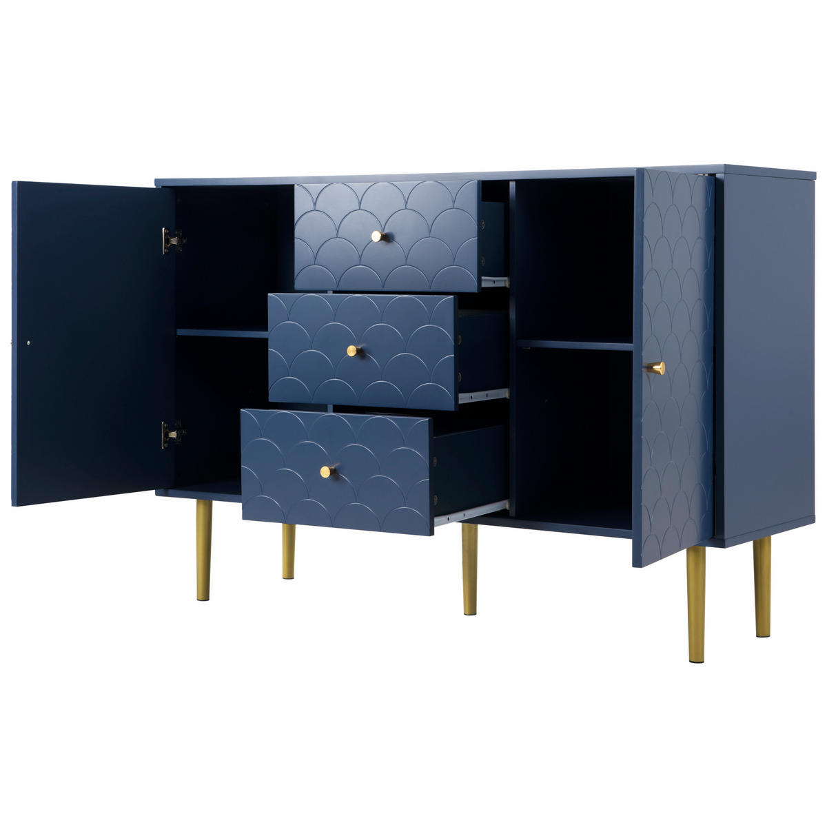 SIDEBOARD 2 Türen und 3 Schubladen, Verstellbare Ablage Blau 120/40/82CM - Blau, Holzwerkstoff/Metall (40/82/120cm) - Urban Meuble