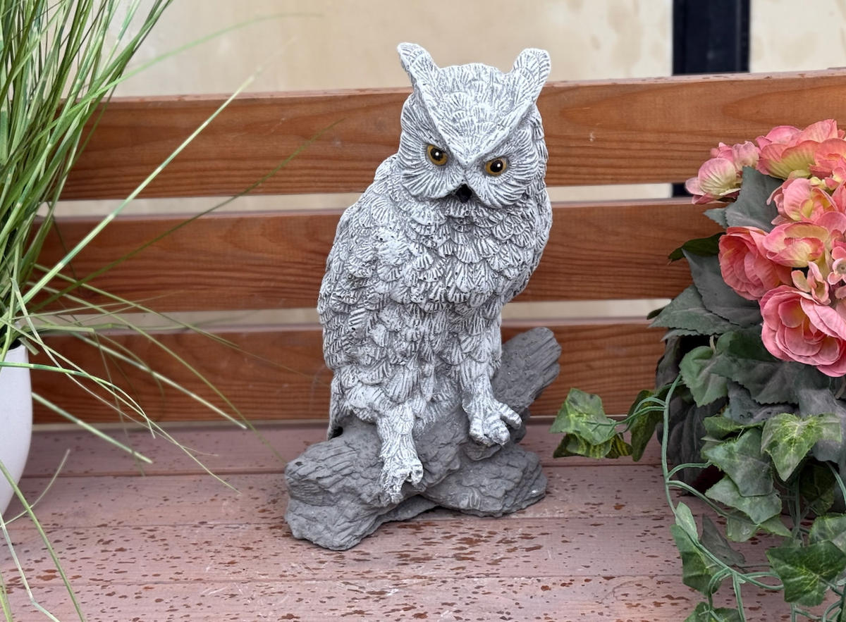 STEINFIGUR Eule auf Stein, frostfest, massiv - Grau, Stein (18/30/12cm) - stoneandstyle