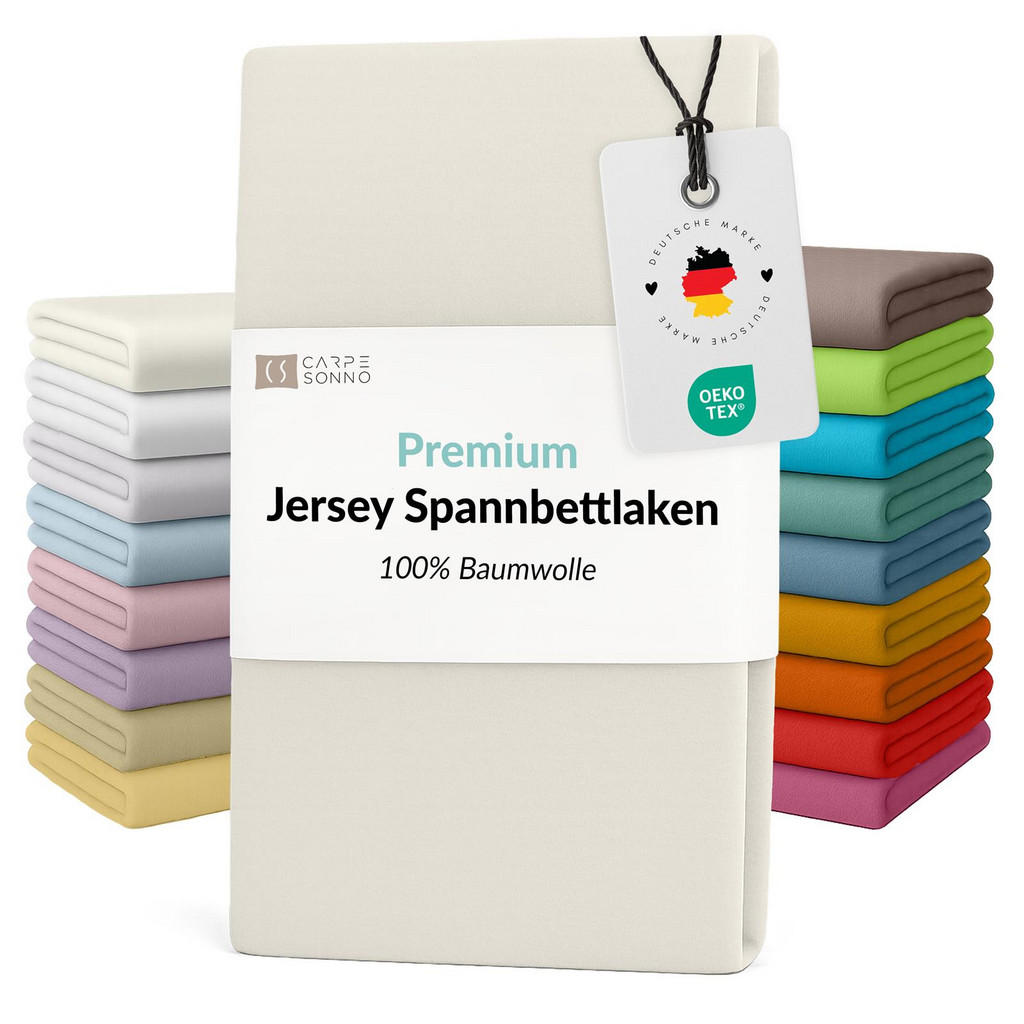 Thumbnail - Carpe Sonno Jersey-Spannbettlaken, Creme, Textil, Uni, Füllung: Baumwollfüllung, Rechteckig, 100x200 cm, Oeko-Tex® Stand...