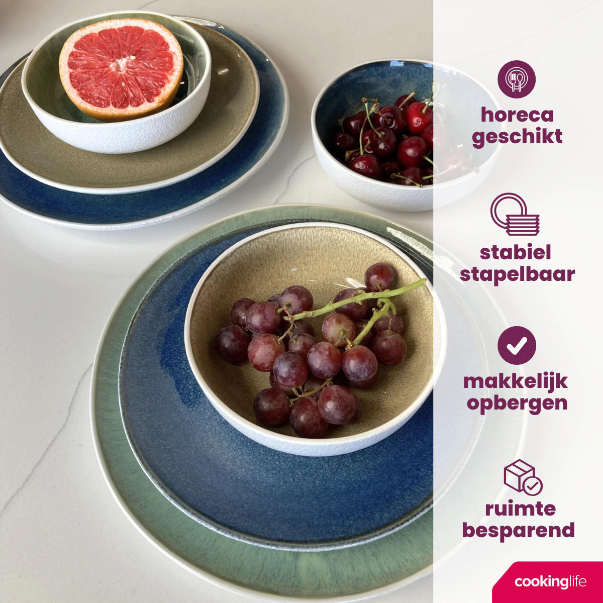 COOKINGLIFE Speiseteller Belize ø 25 cm - 6 Stück - Blau, Keramik (1/2/3cm) - Cookinglife