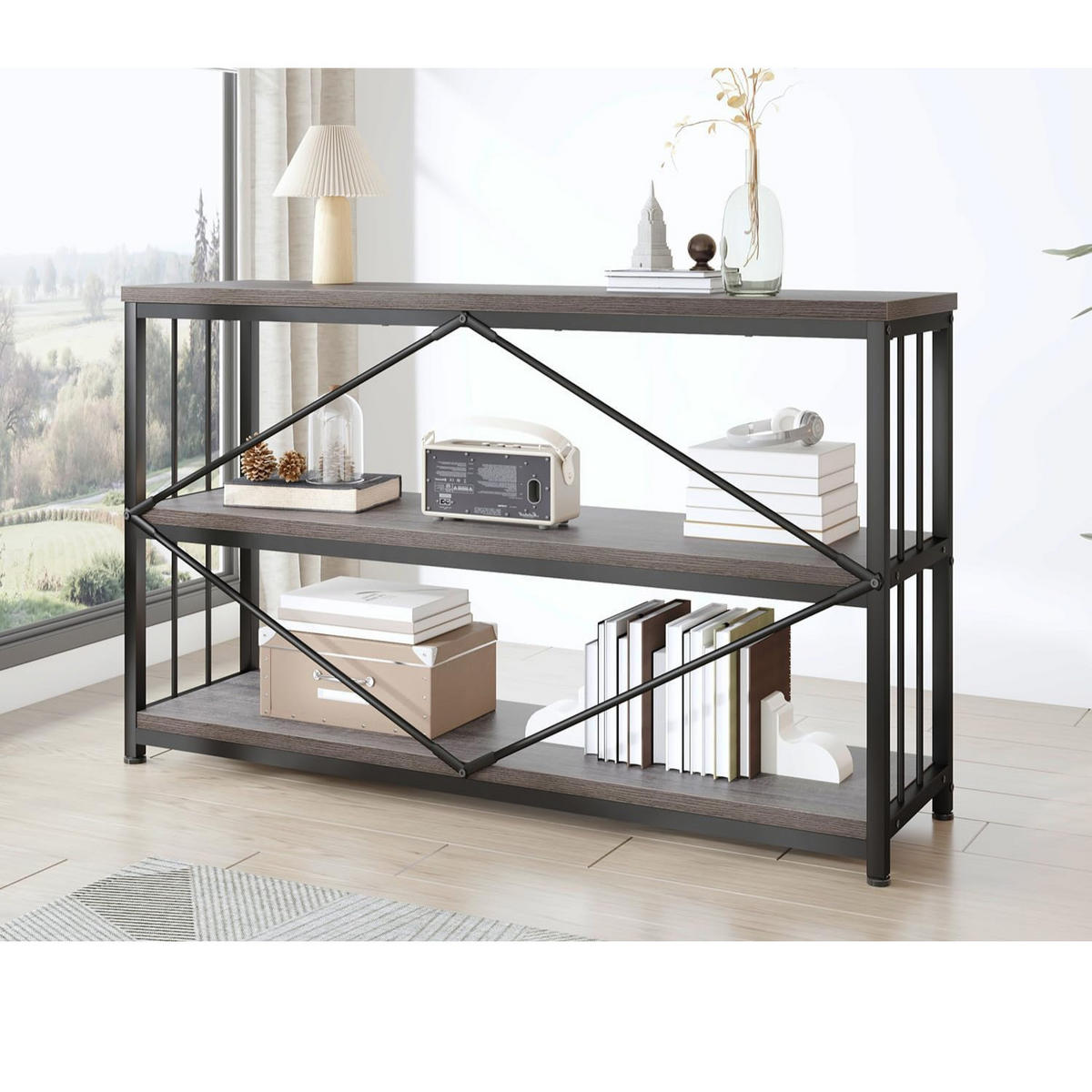 KONSOLENTISCH Metall Holz Industrial Design 140 x 34 x 74 cm - Hellgrau, Holzwerkstoff/Metall (34/140/74cm) - Quality Elegance