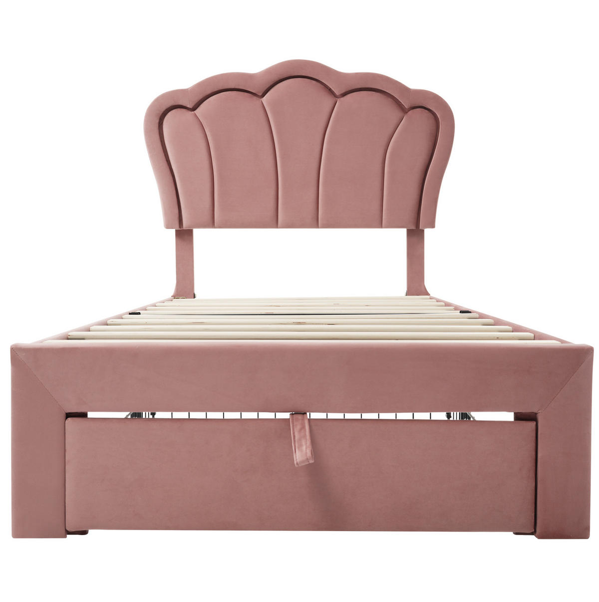 POLSTERBETT 90/190 cm mit RGB-LED, Schublade, verstellbarem Kopfteil und Blumenmuster aus Samt, Rosa - Rosa, Textil (90/190cm) - Redom