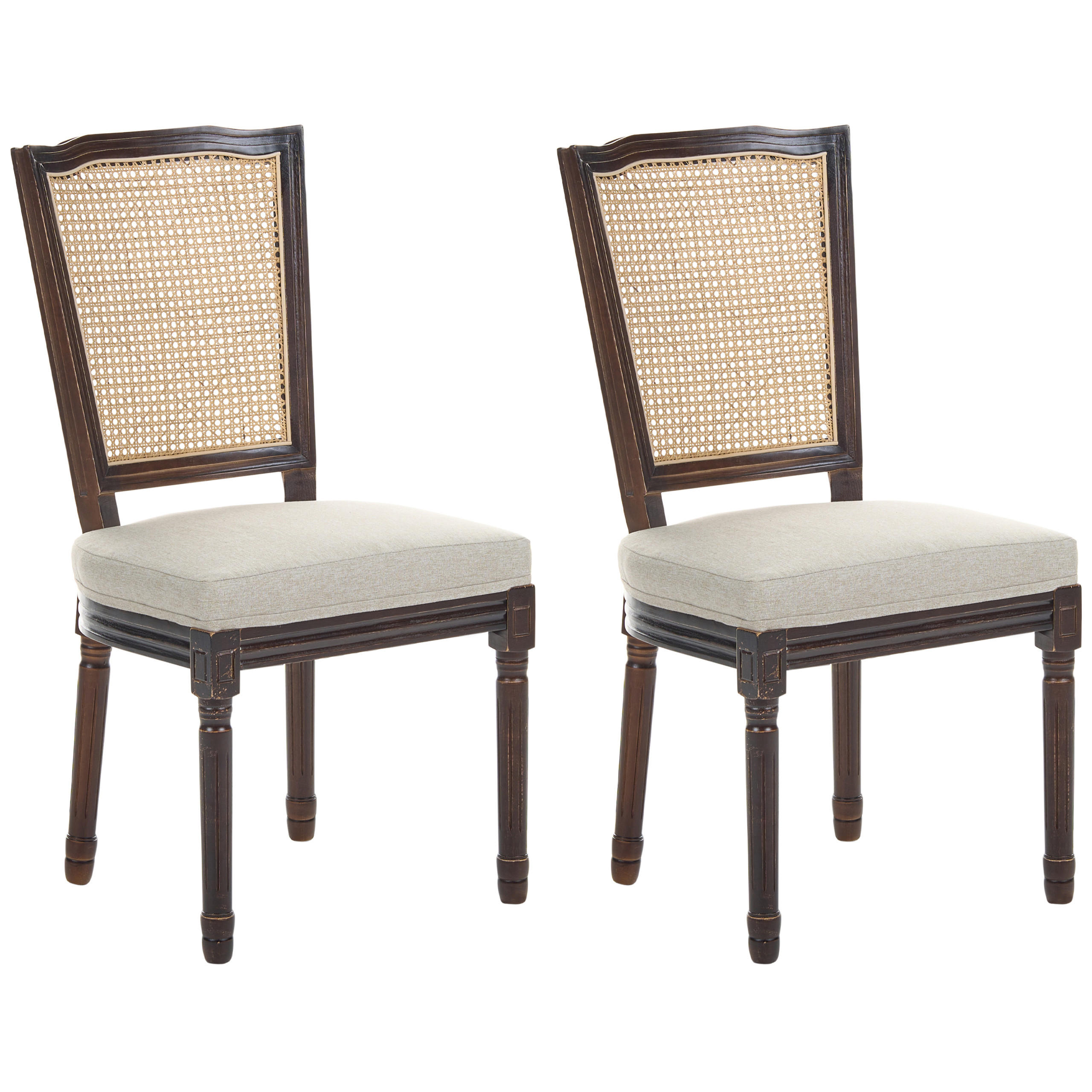 STUHL 2er-Set Holz Dunkelbraun/Beige Bonanza - Dunkelbraun, Textil (53/97/57cm) - Beliani