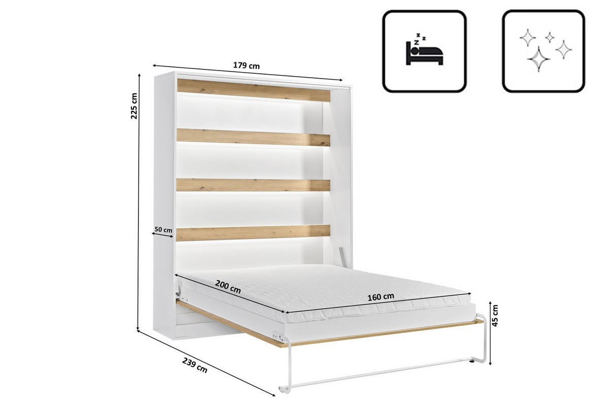 SCHRANKBETT Perfekt 160x200 Ein Vertikales Vereint Eiche + Schwarz - Mooreichefarben/Eichefarben, Holz/Metall (160/200cm) - Kaiser Möbel