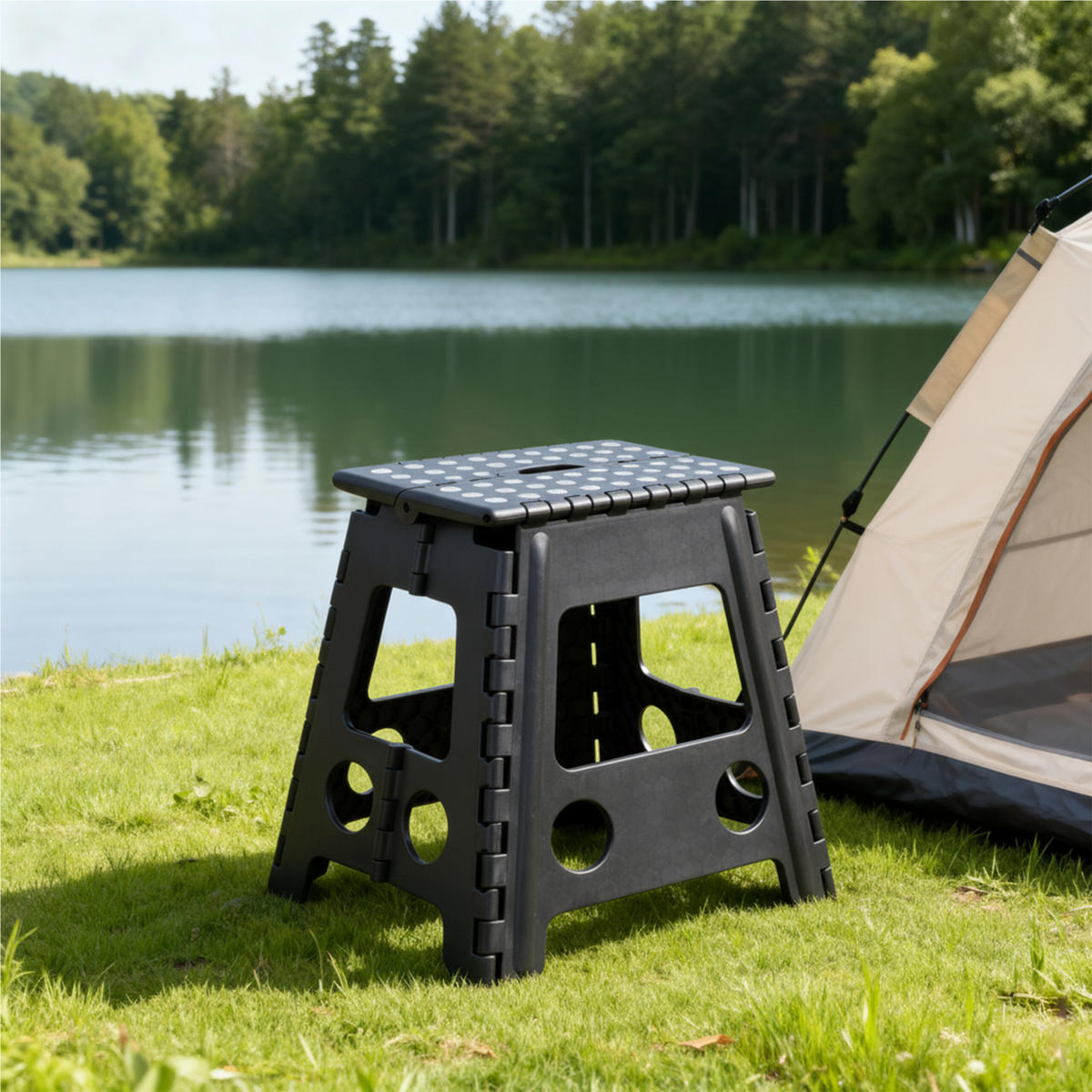 TABURET Negru XL pliabil - negru, material plastic/material textil (39/39/32cm) - Relaxdays