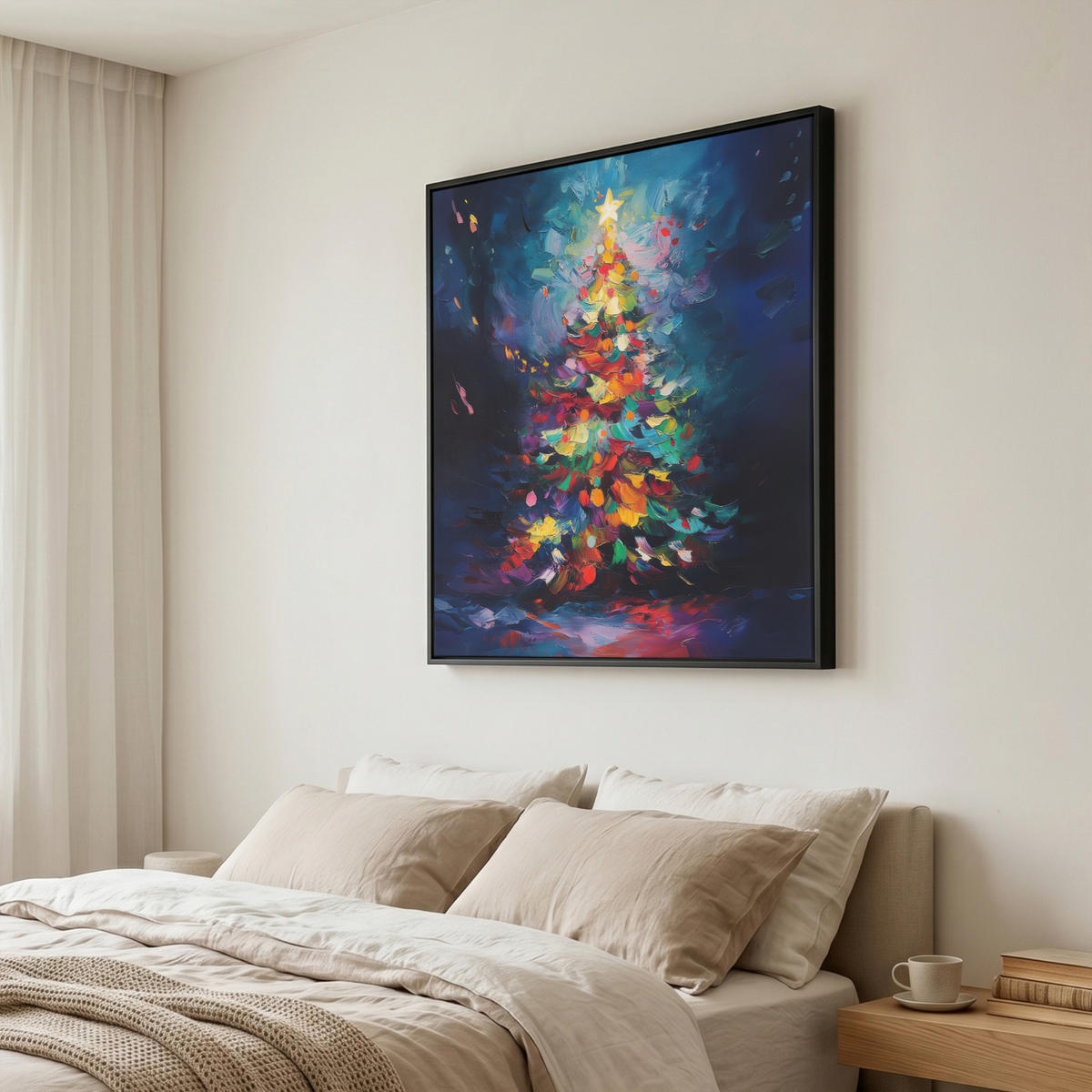 LEINWAND Bilder mit Rahmen - Weihnachtsbaum - Weihnachten - Abstrakt - Farbenfroh - 90x90 - Multicolor, Textil (90/90cm) - MuchoWow