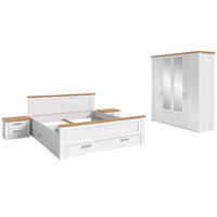 SCHLAFZIMMER weiß Lärche, Eiche Artisan Landhaus, Komplettset mit Bett Liegefläche 180 x 200 cm - Eichefarben/Silberfarben, Holzwerkstoff/Kunststoff (180/200cm) - Inn.Furn