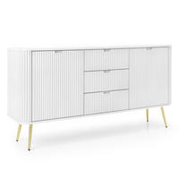 SIDEBOARD Salvia 2T 3S Weiß, Gold 168/87/39 cm – mit geriffelten Fronten und hohen Beinen - Goldfarben/Weiß, Holzwerkstoff/Metall (168/87/39cm) - AX Living