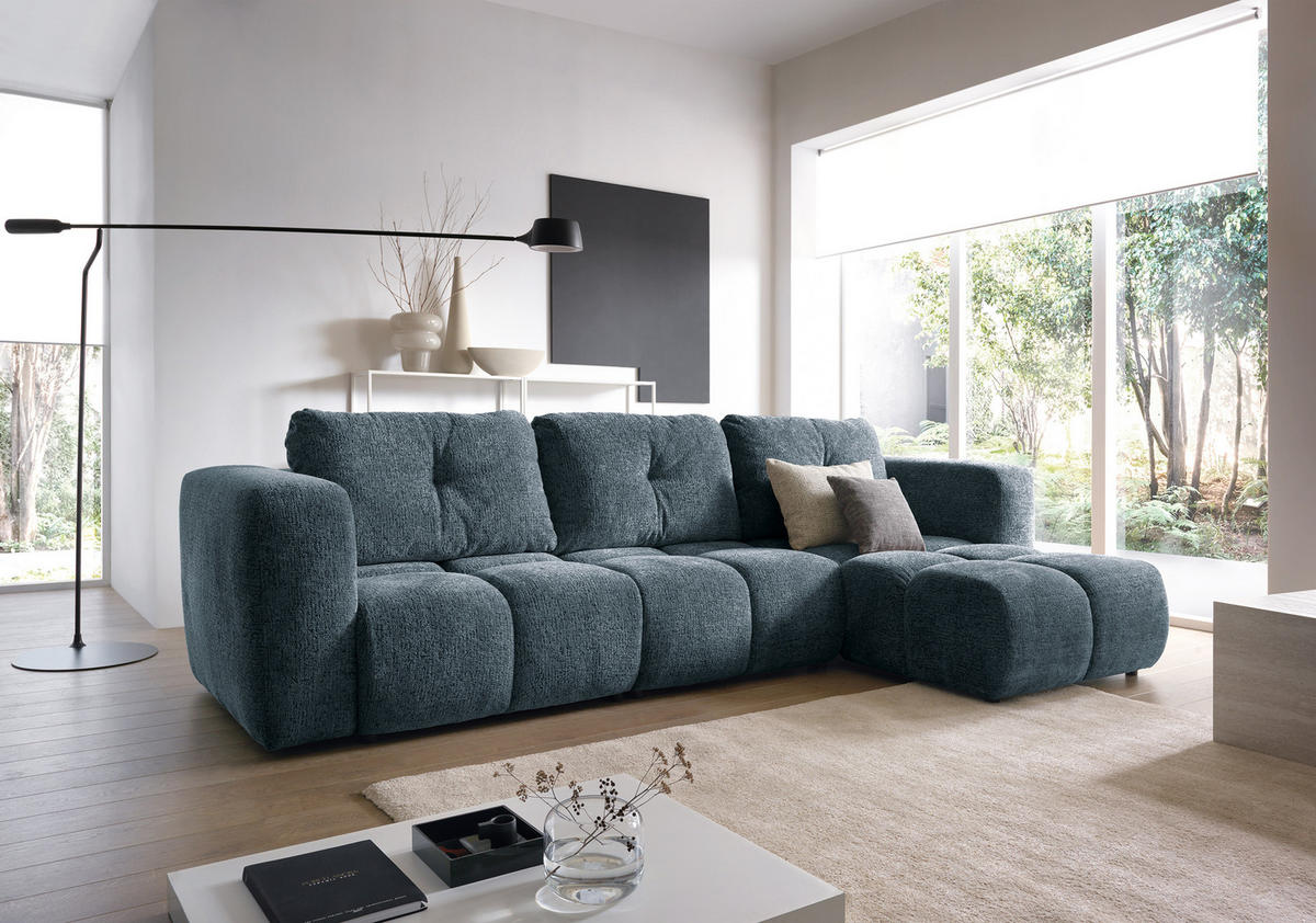 ECKSOFA ARTE 03 Dunkelblau Chenille mit Schlaffunktion - Dunkelblau, Holz (336/177cm) - MASSENO