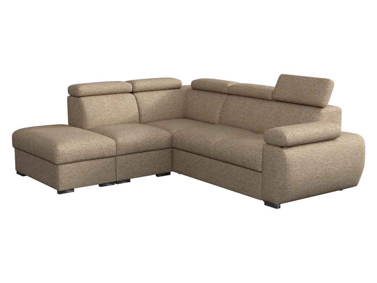 ECKSOFA Boston 2RR1P, Seite: Links PUFAP+R+1P(65)+2R - Hellbraun/Silberfarben, Holz/Textil (260/230cm) - MIRJAN24