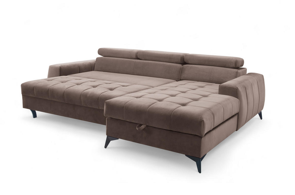 ECKSOFA L Form Arkucio Mini Braun 260/200/95 cm Rechts mit Schlaffunktion - Schwarz/Braun, Textil/Metall (260/200cm) - AX Living