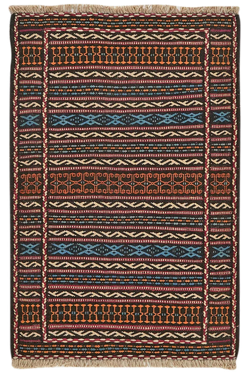 HANDWEBTEPPICH Kelim Kordi Mehrfarbig 90/61 cm Schurwolle - Multicolor, Textil (61/90cm) - Looma