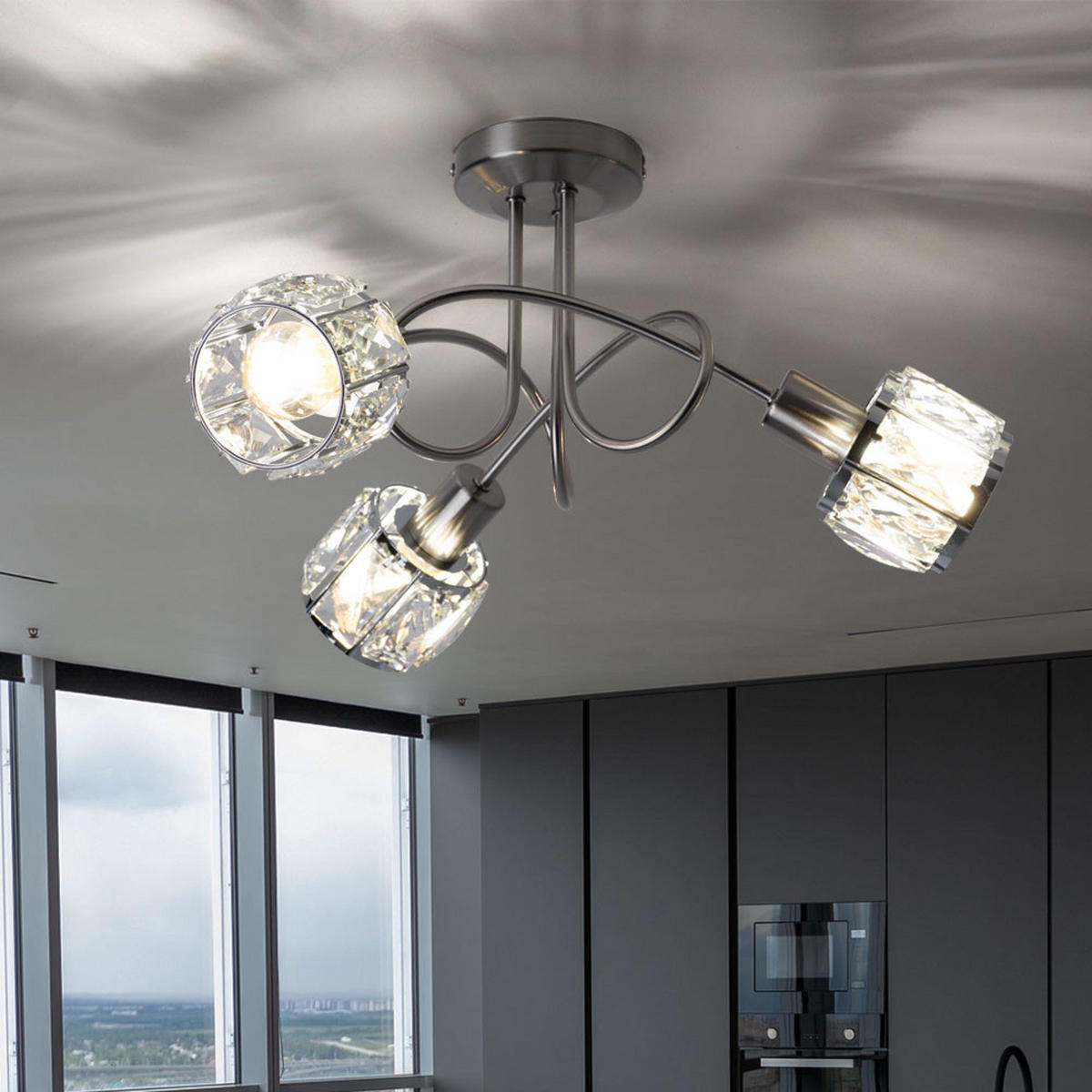 DECKENLEUCHTE Kristalloptik Silber Chrom - Silberfarben, Glas (38/38/24cm) - Globo Lighting
