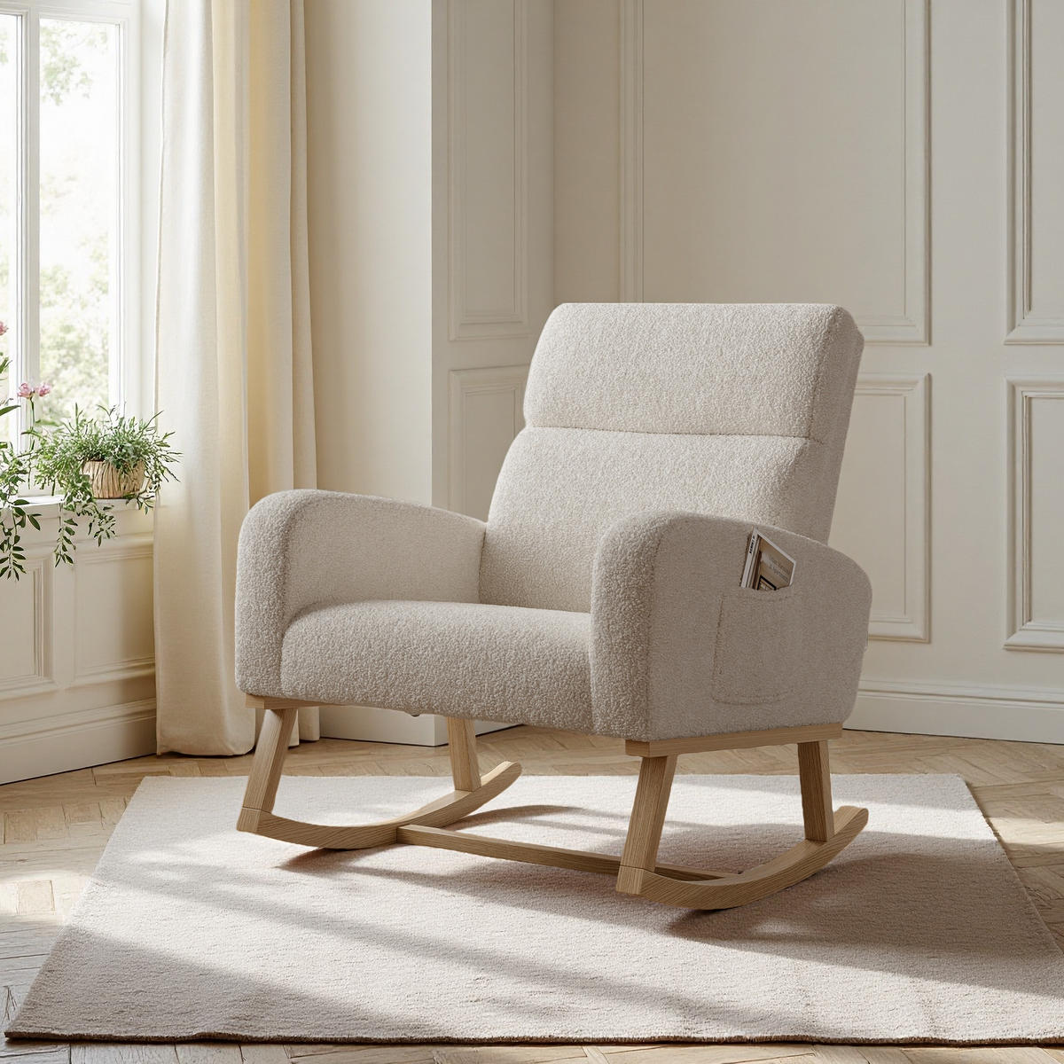 SCHAUKELSTUHL beige teddy seitentaschen geräuschlos - Beige, Holzwerkstoff (69.2/78/78.5cm) - SHOPENTRA
