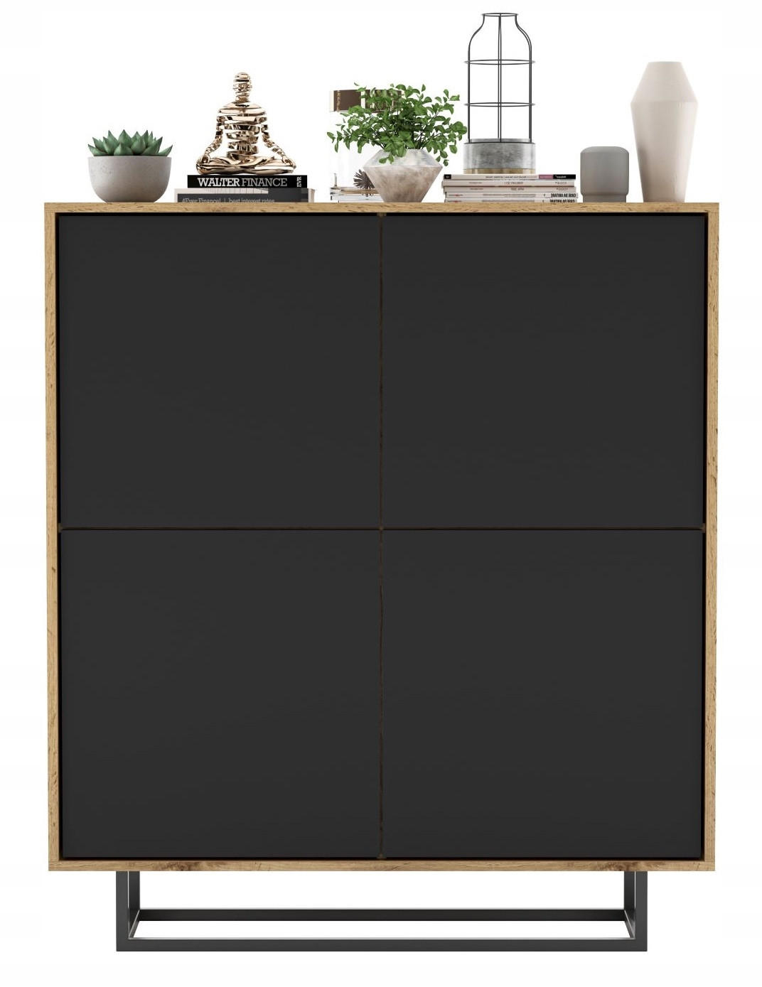 KOMMODE Apollo 4D Eiche wotan Schwarz Matt 113 cm - Schwarz, Holzwerkstoff/Metall (113/127/35cm) - Meble Lindner
