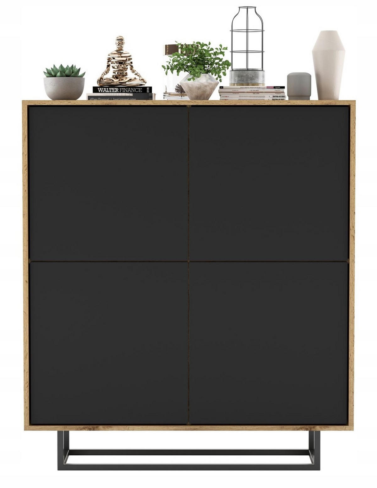 KOMMODE Apollo 4D Eiche wotan Schwarz Matt 113 cm - Schwarz, Holzwerkstoff/Metall (113/127/35cm) - Meble Lindner