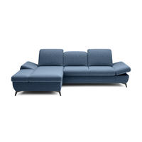 ECKSOFA FELICE L-S Blau Geflochtener Stoff mit Schlaffunktion - Blau, Holz (284/166cm) - MASSENO
